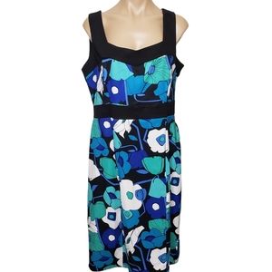 Poppy Floral Flower Print Teal Blue and White Dress Size 12